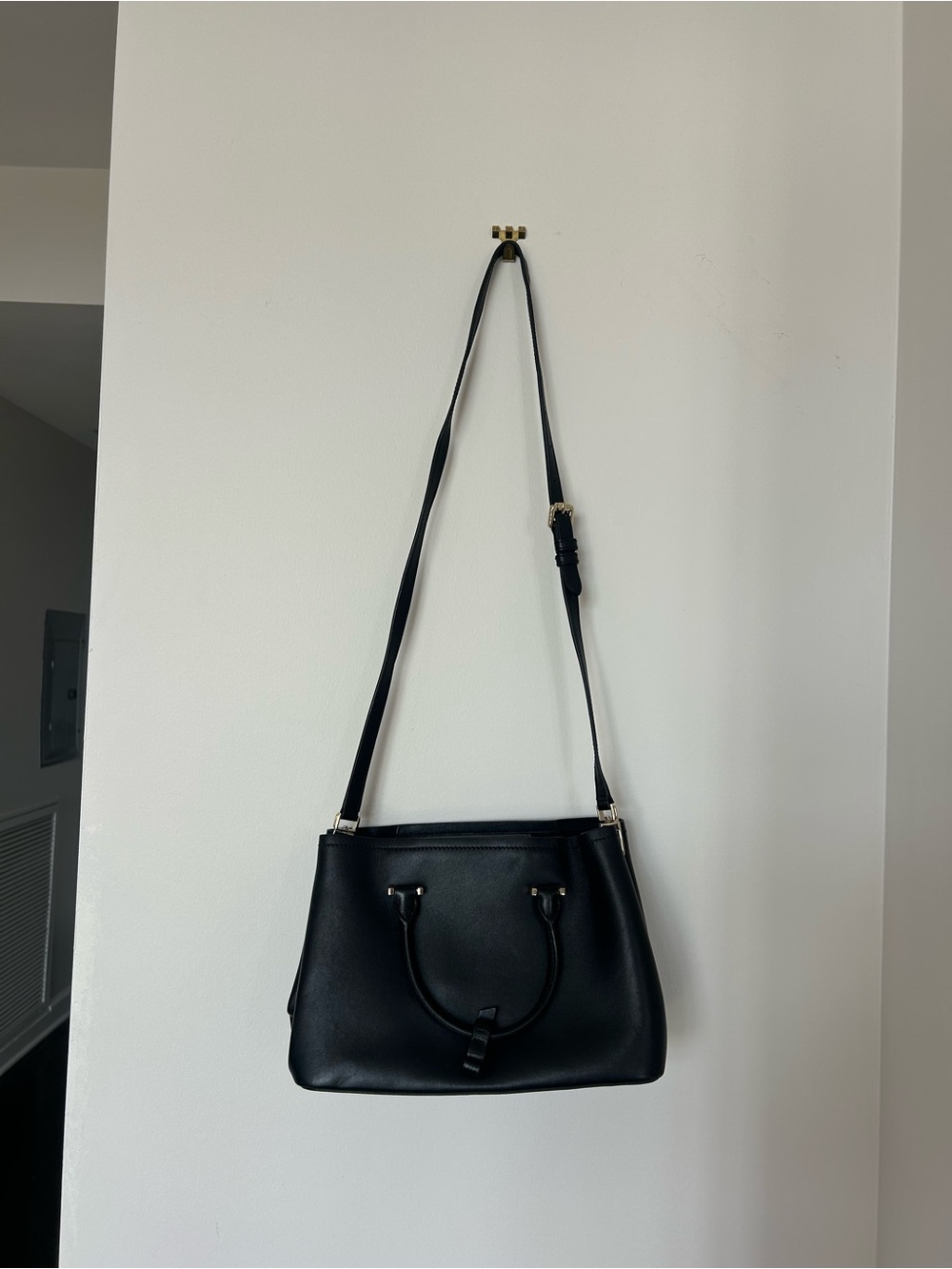 Italic Audrey Black Leather Satchel Shoulder Bag Gold Hardware